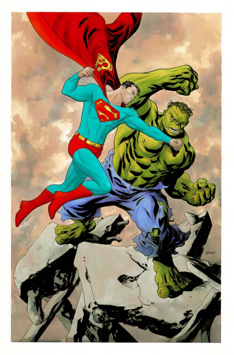 Superman vs Hulk watercolor DC vs Marvel by Mike McKone