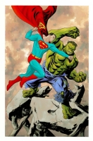 Superman vs Hulk watercolor DC vs Marvel Comic Art